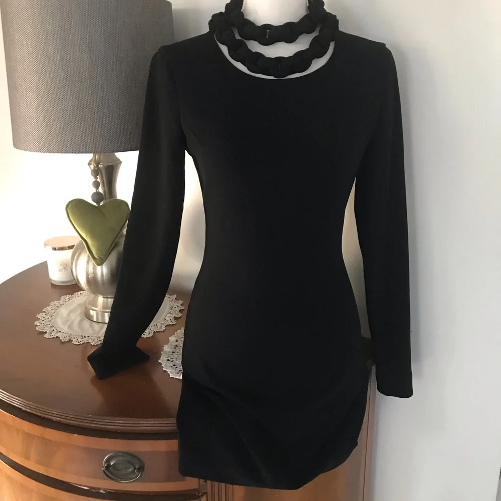 SOLD black crepe dress ornate collar by Diane Von Furstenburg sz XS 2 - Picture 7 of 14